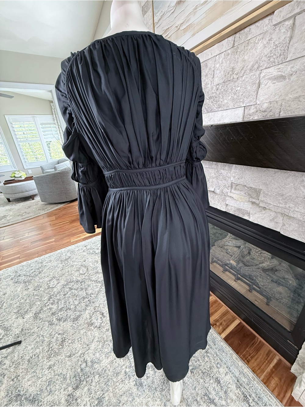 Cult Gaia Black Silk Blend Puff Sleeve Empire Waist Midi Dress S - Picture 3 of 10